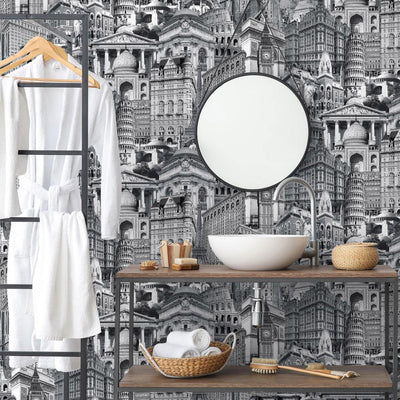 Cityscape Buildings Wallpaper, Rich Textured Wallcovering, Traditional, Modern Wallpaper, Extra Large 114 sq ft Roll, Washable, Drawing - Adawall -Houston Wallpaper Store - Walcoverings, Curtains & Wall Panels