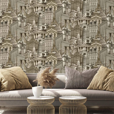 Cityscape Buildings Wallpaper, Rich Textured Wallcovering, Traditional, Modern Wallpaper, Extra Large 114 sq ft Roll, Washable, Sturdy - Adawall -Houston Wallpaper Store - Walcoverings, Curtains & Wall Panels