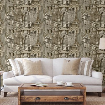 Cityscape Buildings Wallpaper, Rich Textured Wallcovering, Traditional, Modern Wallpaper, Extra Large 114 sq ft Roll, Washable, Sturdy - Adawall -Houston Wallpaper Store - Walcoverings, Curtains & Wall Panels