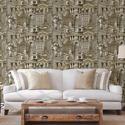 Cityscape Buildings Wallpaper, Rich Textured Wallcovering, Traditional, Modern Wallpaper, Extra Large 114 sq ft Roll, Washable, Sturdy - Adawall -Houston Wallpaper Store - Walcoverings, Curtains & Wall Panels