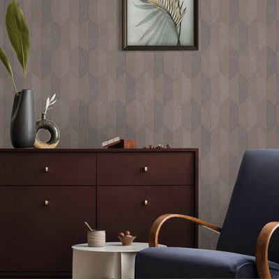 Contemporary 3D Embossed Geometric Wallpaper, Brown, Gray Modern Chevron Herringbone Shapes Wallcovering, Sturdy, Large 177 sq ft Roll - Adawall -Houston Wallpaper Store - Walcoverings, Curtains & Wall Panels