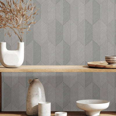 Contemporary 3D Embossed Geometric Wallpaper, Gray, Beige Modern Chevron Herringbone Shapes Wallcovering, Sturdy, Large 177 sq ft Roll - Adawall -Houston Wallpaper Store - Walcoverings, Curtains & Wall Panels