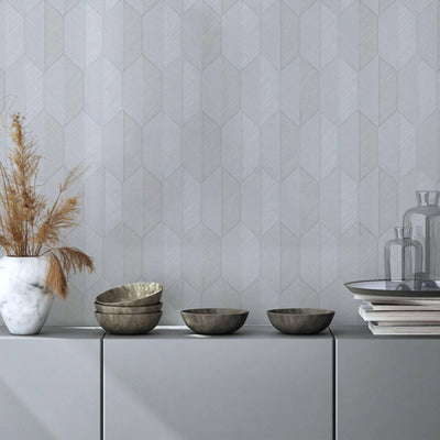 Contemporary 3D Embossed Geometric Wallpaper, Light Gray Modern Chevron Herringbone Shapes Wallcovering, Sturdy, Large 177 sq ft Roll - Adawall -Houston Wallpaper Store - Walcoverings, Curtains & Wall Panels