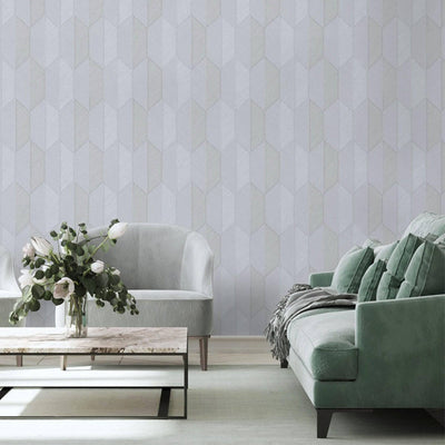 Contemporary 3D Embossed Geometric Wallpaper, Light Gray Modern Chevron Herringbone Shapes Wallcovering, Sturdy, Large 177 sq ft Roll - Adawall -Houston Wallpaper Store - Walcoverings, Curtains & Wall Panels