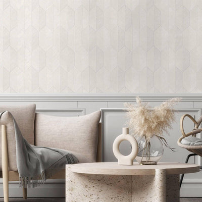 Contemporary 3D Embossed Geometric Wallpaper, Off White Modern Chevron Herringbone Shapes Wallcovering, Sturdy, Large 177 sq ft Roll - Adawall -Houston Wallpaper Store - Walcoverings, Curtains & Wall Panels