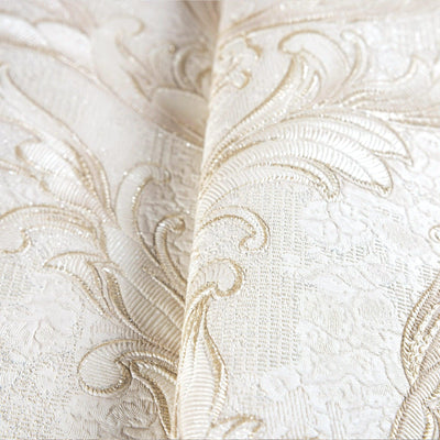 Cream Deep Embossed Wallpaper, Light Gray, White Luxury 3D Non-Pasted Wallcovering, Shimmering, Traditional Non-Woven Wall Decor - Adawall -Houston Wallpaper Store - Walcoverings, Curtains & Wall Panels