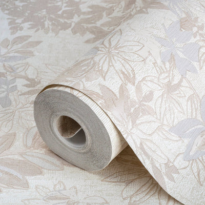 Cream Elegant Embossed Leaf Pattern Wallpaper, 3D Textured Floral Plants Botanic Wall Paper - Adawall -Houston Wallpaper Store - Walcoverings, Curtains & Wall Panels