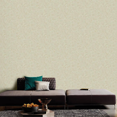 Cream Luxury Leaves Solid Color Shades Wallpaper, Deep Embossed Flocked Velvet Feeling Design - Adawall -Houston Wallpaper Store - Walcoverings, Curtains & Wall Panels