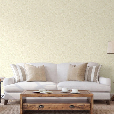Cream Luxury Leaves Solid Color Shades Wallpaper, Deep Embossed Flocked Velvet Feeling Design - Adawall -Houston Wallpaper Store - Walcoverings, Curtains & Wall Panels