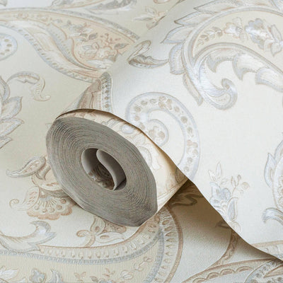 Cream Luxury Paisley Deep Embossed Wallpaper, Traditional Rich Textured Wallcovering - Adawall -Houston Wallpaper Store - Walcoverings, Curtains & Wall Panels