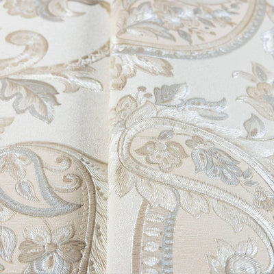 Cream Luxury Paisley Deep Embossed Wallpaper, Traditional Rich Textured Wallcovering - Adawall -Houston Wallpaper Store - Walcoverings, Curtains & Wall Panels