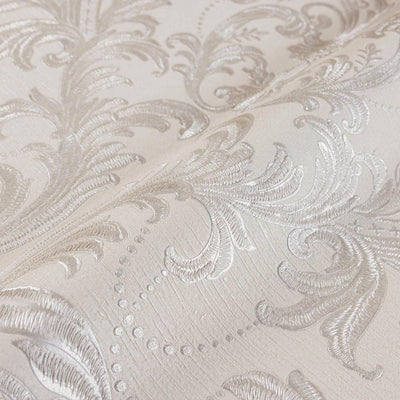 Cream, Silver Luxury 3D Damask Wallpaper, Premium Sparkling Velvet Feeling Flocked Wallcovering - Adawall -Houston Wallpaper Store - Walcoverings, Curtains & Wall Panels