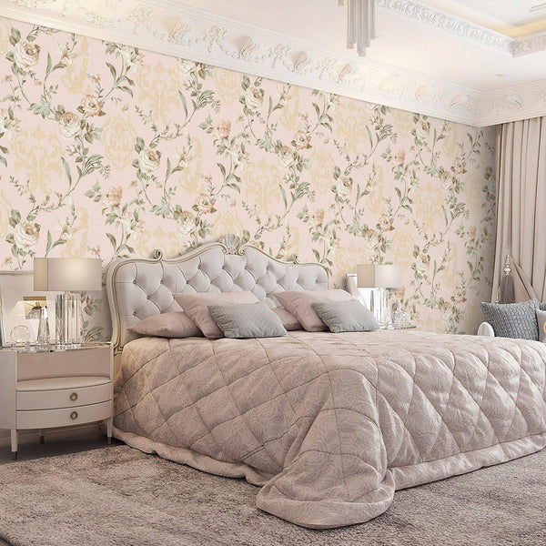 Cream Timeless Floral Embossed Rose Wallpaper, Flocked Vivid Color Rose Flowers Pattern - Adawall -Houston Wallpaper Store - Walcoverings, Curtains & Wall Panels