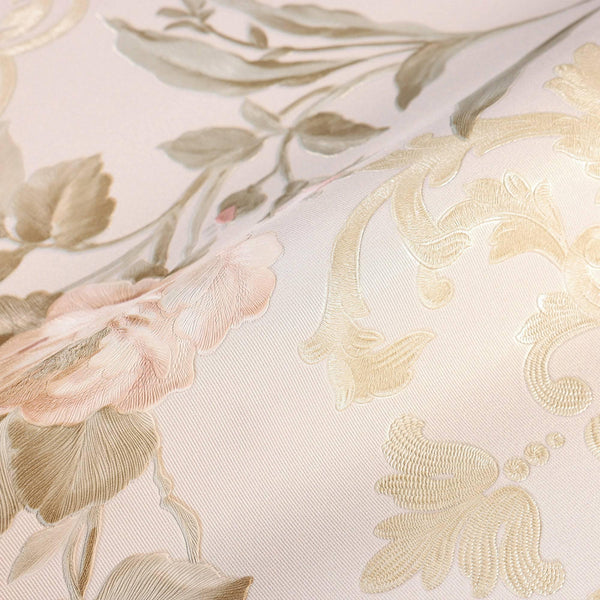 Cream Timeless Floral Embossed Rose Wallpaper, Flocked Vivid Color Rose Flowers Pattern - Adawall -Houston Wallpaper Store - Walcoverings, Curtains & Wall Panels