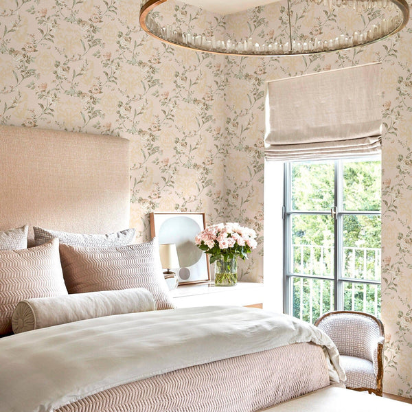 Cream Timeless Floral Embossed Rose Wallpaper, Flocked Vivid Color Rose Flowers Pattern - Adawall -Houston Wallpaper Store - Walcoverings, Curtains & Wall Panels