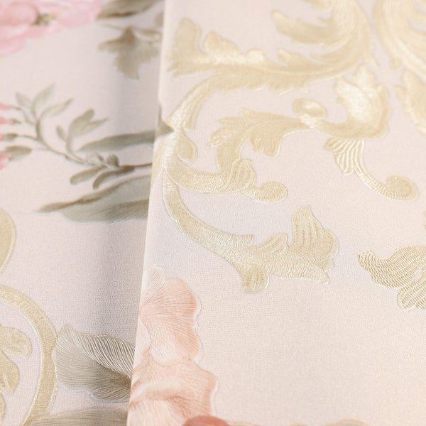 Cream Timeless Floral Embossed Rose Wallpaper, Flocked Vivid Color Rose Flowers Pattern - Adawall -Houston Wallpaper Store - Walcoverings, Curtains & Wall Panels