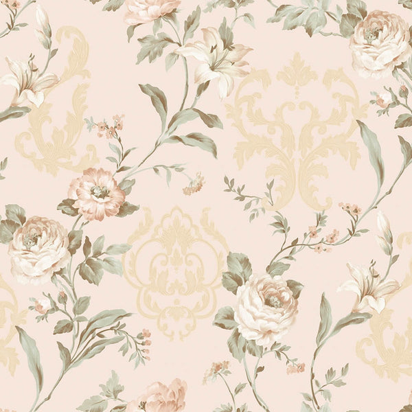 Cream Timeless Floral Embossed Rose Wallpaper, Flocked Vivid Color Rose Flowers Pattern - Adawall -Houston Wallpaper Store - Walcoverings, Curtains & Wall Panels