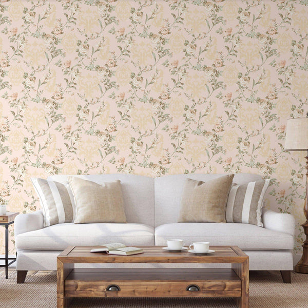 Cream Timeless Floral Embossed Rose Wallpaper, Flocked Vivid Color Rose Flowers Pattern - Adawall -Houston Wallpaper Store - Walcoverings, Curtains & Wall Panels