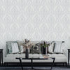 Damask Deep Embossed Wallpaper, Light Gray, White Luxury 3D Non-Pasted Wallcovering, Shimmering, Traditional Non-Woven Wall Decor - Adawall -Houston Wallpaper Store - Walcoverings, Curtains & Wall Panels