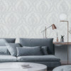 Damask Deep Embossed Wallpaper, Light Gray, White Luxury 3D Non-Pasted Wallcovering, Shimmering, Traditional Non-Woven Wall Decor - Adawall -Houston Wallpaper Store - Walcoverings, Curtains & Wall Panels