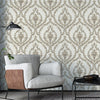 Damask Deep Embossed Wallpaper, Off White, Yellow Luxury 3D Non-Pasted Wallcovering, Shimmering, Traditional Non-Woven Wall Decor - Adawall -Houston Wallpaper Store - Walcoverings, Curtains & Wall Panels