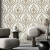 Damask Deep Embossed Wallpaper, Off White, Yellow Luxury 3D Non-Pasted Wallcovering, Shimmering, Traditional Non-Woven Wall Decor - Adawall -Houston Wallpaper Store - Walcoverings, Curtains & Wall Panels