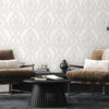 Damask Deep Embossed Wallpaper, White, Silver Luxury 3D Non-Pasted Wallcovering, Shimmering, Traditional Non-Woven Wall Decor - Adawall -Houston Wallpaper Store - Walcoverings, Curtains & Wall Panels