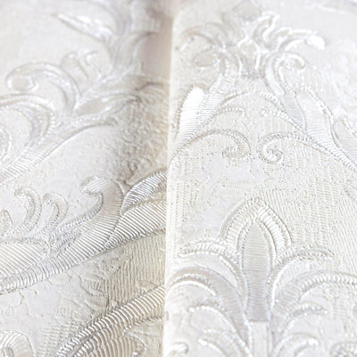 Damask Deep Embossed Wallpaper, White, Silver Luxury 3D Non-Pasted Wallcovering, Shimmering, Traditional Non-Woven Wall Decor - Adawall -Houston Wallpaper Store - Walcoverings, Curtains & Wall Panels