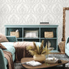 Damask Deep Embossed Wallpaper, White, Silver Luxury 3D Non-Pasted Wallcovering, Shimmering, Traditional Non-Woven Wall Decor - Adawall -Houston Wallpaper Store - Walcoverings, Curtains & Wall Panels