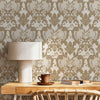 Damask Flocked Velvet Feel Wallpaper, White Gold Deep 3D Embossed Quilted Texture Luxury Wallcovering, Non-Woven - Adawall -Houston Wallpaper Store - Walcoverings, Curtains & Wall Panels