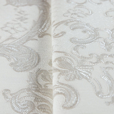 Damask Flocked Velvet Feel Wallpaper, White, Light Gray Deep 3D Embossed Quilted Texture Luxury Wallcovering, Non-Woven - Adawall -Houston Wallpaper Store - Walcoverings, Curtains & Wall Panels