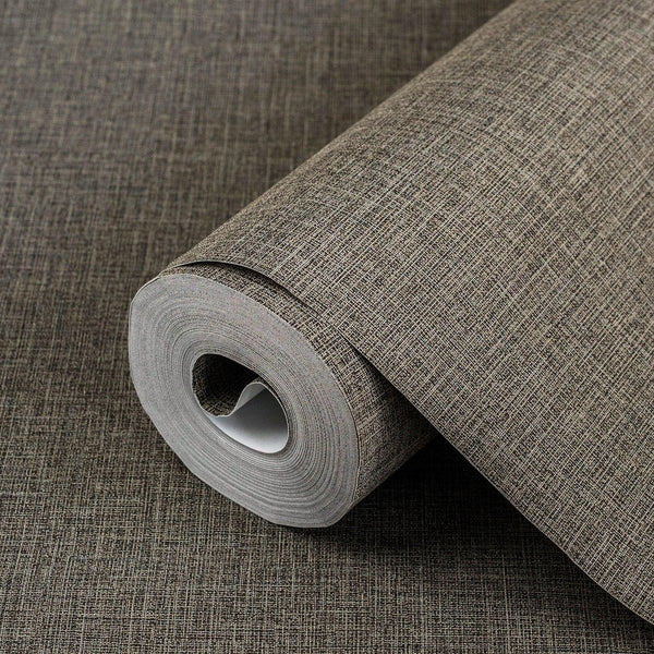 Dark Brown Linen Textured Modern Textured Wallpaper, Brown Solid Color Fabric Touch Contemporary Wallcovering - Adawall -Houston Wallpaper Store - Walcoverings, Curtains & Wall Panels