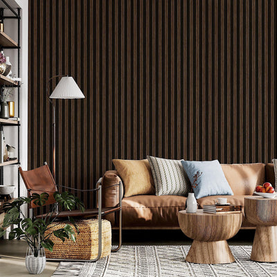 Dark Brown Wood Panel Look Wallpaper, 3D Embossed textured Wooden Pattern Wallcovering, Modern, Stylish - Adawall -Houston Wallpaper Store - Walcoverings, Curtains & Wall Panels
