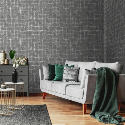 Dark Gray Abstract Metallic Lines Wallpaper, 3D Deep Embosed Silver Gold Rustic Geometric Interior Decor - Adawall -Houston Wallpaper Store - Walcoverings, Curtains & Wall Panels