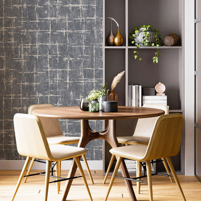 Dark Gray Abstract Metallic Lines Wallpaper, 3D Deep Embosed Silver Gold Rustic Geometric Interior Decor - Adawall -Houston Wallpaper Store - Walcoverings, Curtains & Wall Panels