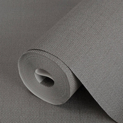 Dark Gray Chevron Wallpaper, Textured Modern Fabric Like Wallcovering, Solid Neutral Colors - Adawall -Houston Wallpaper Store - Walcoverings, Curtains & Wall Panels