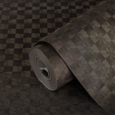 Dark Tan Solid Color Square Pattern Wallpaper, 3D Embossed Glossy Sleek Checkered Geometric Wall Paper - Adawall -Houston Wallpaper Store - Walcoverings, Curtains & Wall Panels