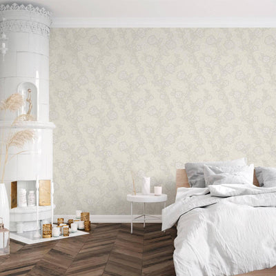 Decorative Gray Flowered Embossed Wallpaper, Home Wall Decor, Aesthetic Wallpaper, Textured Wallcovering Non-Adhesive - 41.7”W X 393”H - Adawall -Houston Wallpaper Store - Walcoverings, Curtains & Wall Panels