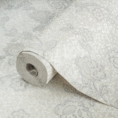 Decorative Gray Flowered Embossed Wallpaper, Home Wall Decor, Aesthetic Wallpaper, Textured Wallcovering Non-Adhesive - 41.7”W X 393”H - Adawall -Houston Wallpaper Store - Walcoverings, Curtains & Wall Panels