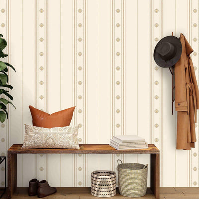 Decorative Striped Embossed Wallpaper, Cream, Silver 3D Boho Art Deco Ornate Home Wall Decor, Washable - Adawall -Houston Wallpaper Store - Walcoverings, Curtains & Wall Panels