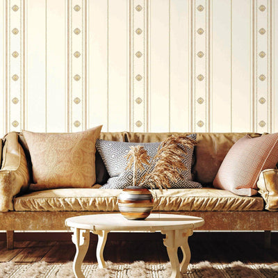 Decorative Striped Embossed Wallpaper, Cream, Silver 3D Boho Art Deco Ornate Home Wall Decor, Washable - Adawall -Houston Wallpaper Store - Walcoverings, Curtains & Wall Panels