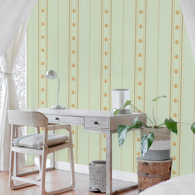 Decorative Striped Embossed Wallpaper, Lime Green, Gold 3D Boho Art Deco Ornate Home Wall Decor, Washable, Durable - Adawall -Houston Wallpaper Store - Walcoverings, Curtains & Wall Panels