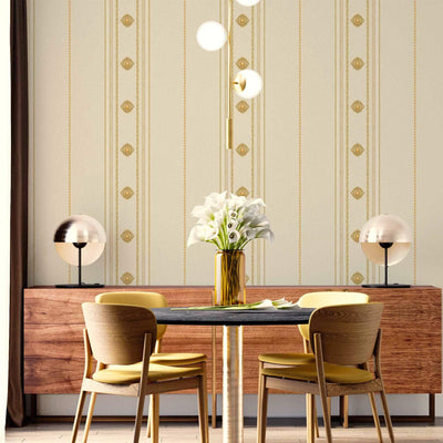 Decorative Striped Embossed Wallpaper, Off White, Yellow 3D Boho Art Deco Ornate Home Wall Decor, Washable, Durable - Adawall -Houston Wallpaper Store - Walcoverings, Curtains & Wall Panels