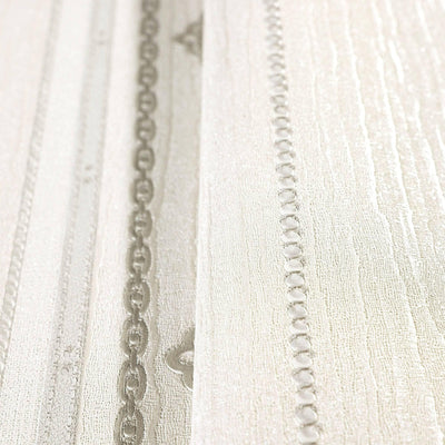 Decorative Striped Embossed Wallpaper, White, Silver 3D Boho Art Deco Ornate Home Wall Decor, Washable - Adawall -Houston Wallpaper Store - Walcoverings, Curtains & Wall Panels