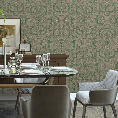 Deep Embossed Sparkling Damask Wallpaper, Stylish Brown Green Glittering Luxury Fabric Feel Vivid Colors, Home Commercial Use, Easy Clean, Water Resistant - Adawall -Houston Wallpaper Store - Walcoverings, Curtains & Wall Panels