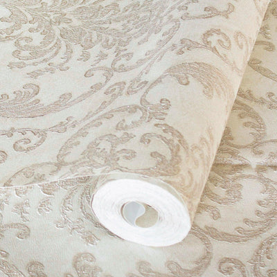 Deep Embossed Sparkling Damask Wallpaper, Stylish Cream Glittering Luxury Fabric Feel Vivid Colors, Home Commercial Use, Easy Clean, Water Resistant - Adawall -Houston Wallpaper Store - Walcoverings, Curtains & Wall Panels