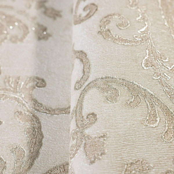Deep Embossed Sparkling Damask Wallpaper, Stylish Cream Glittering Luxury Fabric Feel Vivid Colors, Home Commercial Use, Easy Clean, Water Resistant - Adawall -Houston Wallpaper Store - Walcoverings, Curtains & Wall Panels