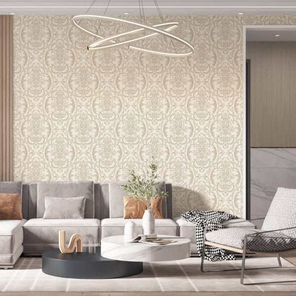 Deep Embossed Sparkling Damask Wallpaper, Stylish Cream Glittering Luxury Fabric Feel Vivid Colors, Home Commercial Use, Easy Clean, Water Resistant - Adawall -Houston Wallpaper Store - Walcoverings, Curtains & Wall Panels