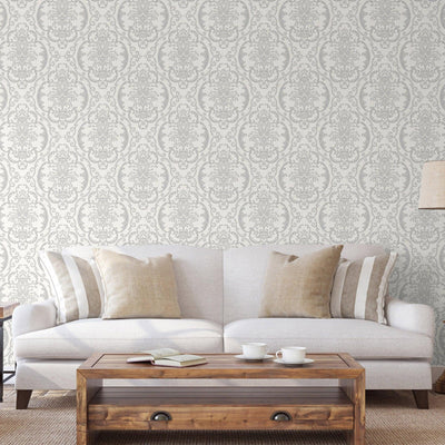 Deep Embossed Sparkling Damask Wallpaper, Stylish White Glittering Luxury Fabric Feel Vivid Colors, Home Commercial Use, Easy Clean, Water Resistant - Adawall -Houston Wallpaper Store - Walcoverings, Curtains & Wall Panels