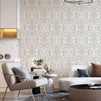 Deep Embossed Sparkling Damask Wallpaper, Stylish White Glittering Luxury Fabric Feel Vivid Colors, Home Commercial Use, Easy Clean, Water Resistant - Adawall -Houston Wallpaper Store - Walcoverings, Curtains & Wall Panels